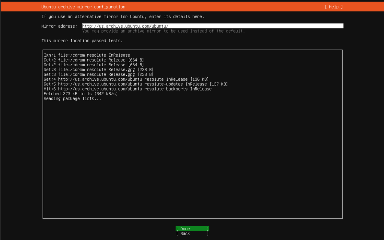 Mirror configuration screen, left at the default
