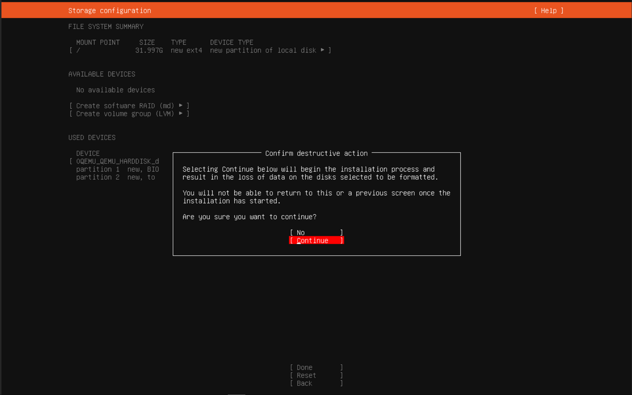 Confirming the disk will be erased